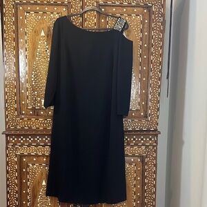 Marina Rinaldi Black One Shoulder Dress with Embellishment